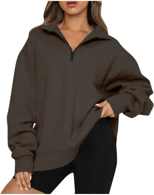 Oversized Zip Up Sweatshirts For Women 2023 Fall Fashion Outfits Casual Quarter Zip Long Sleeve Pullover Hoodies