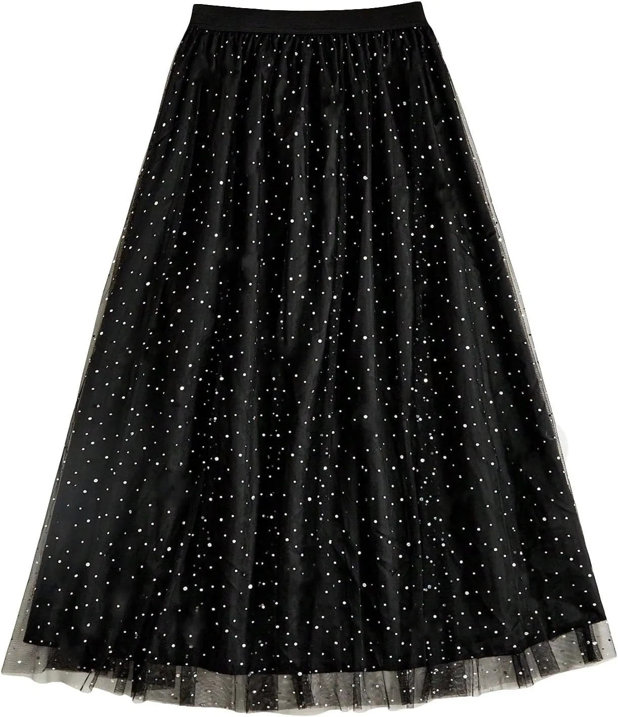 OYOANGLE Women's Plus Size Rhinestone Sequin Mesh High Waist A Line Maxi Skirts Sparkly Tulle Skirt