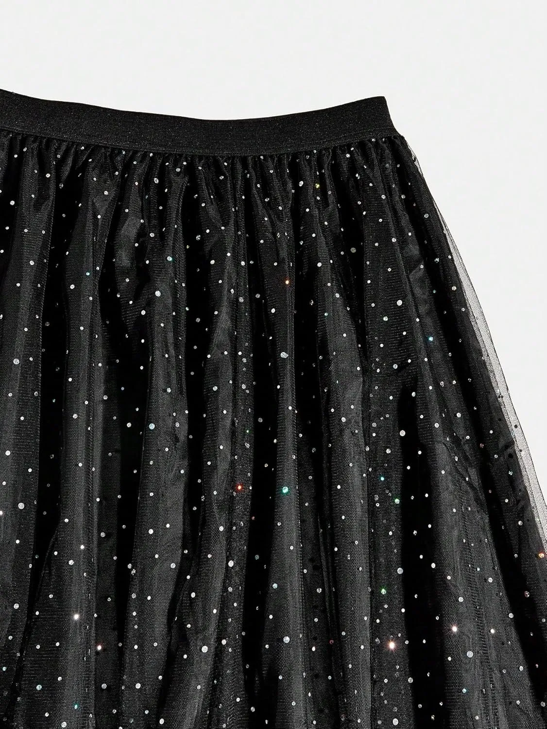 OYOANGLE Women's Plus Size Rhinestone Sequin Mesh High Waist A Line Maxi Skirts Sparkly Tulle Skirt