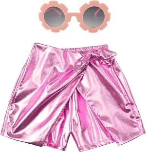 Perfashion Girls' Metallic Skorts Sparkly Shorts with Sunglasses Dancing Skirt 4-13 Years