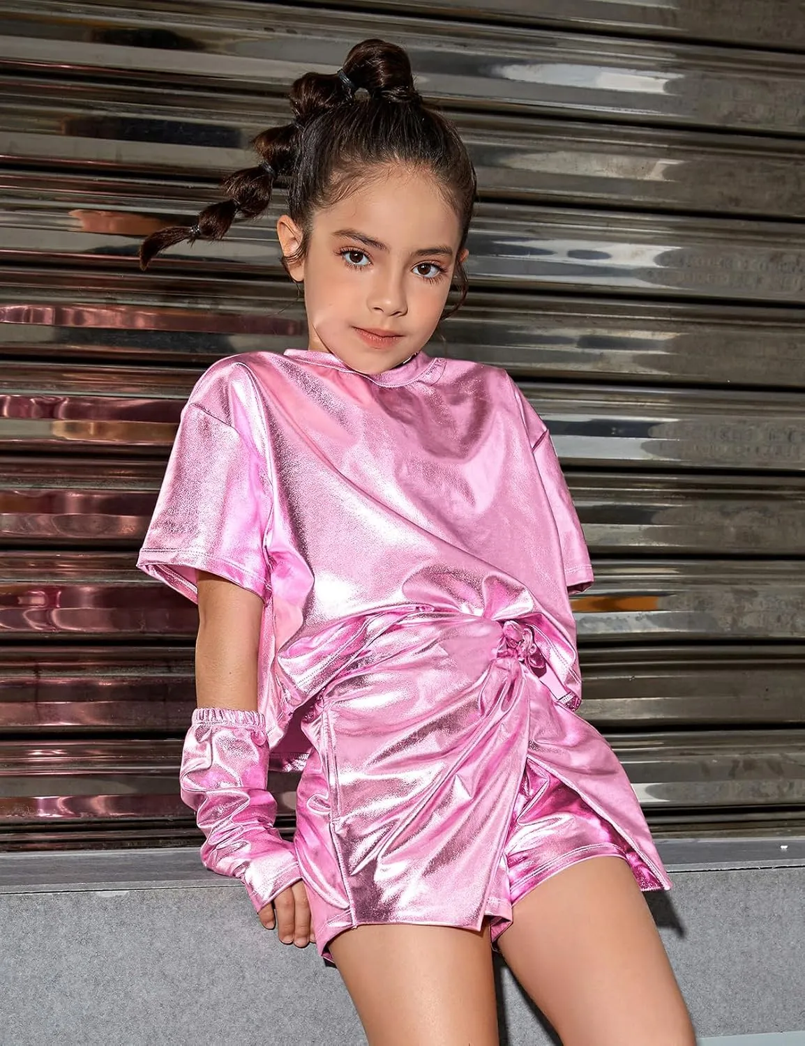 Perfashion Girls' Metallic Skorts Sparkly Shorts with Sunglasses Dancing Skirt 4-13 Years