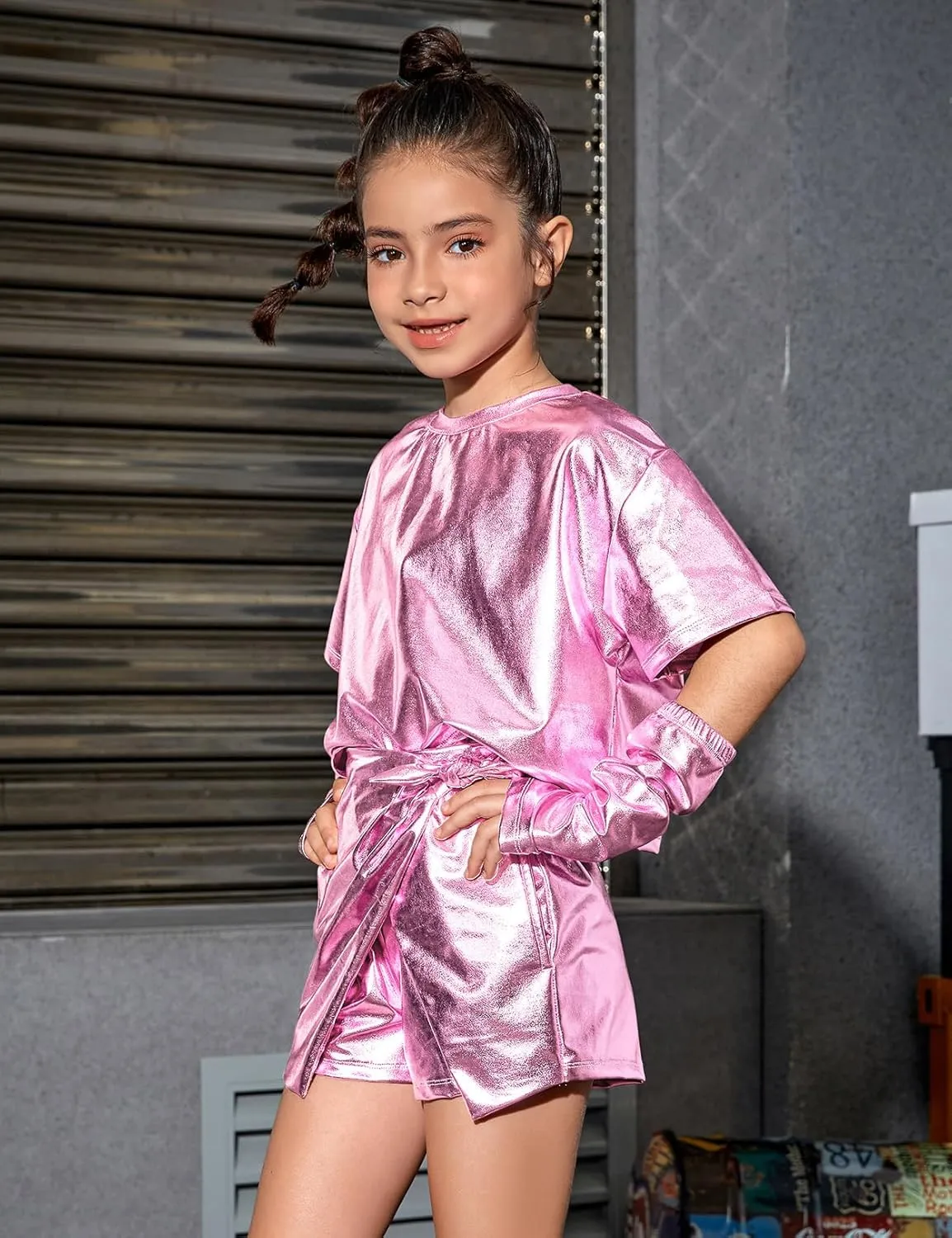 Perfashion Girls' Metallic Skorts Sparkly Shorts with Sunglasses Dancing Skirt 4-13 Years