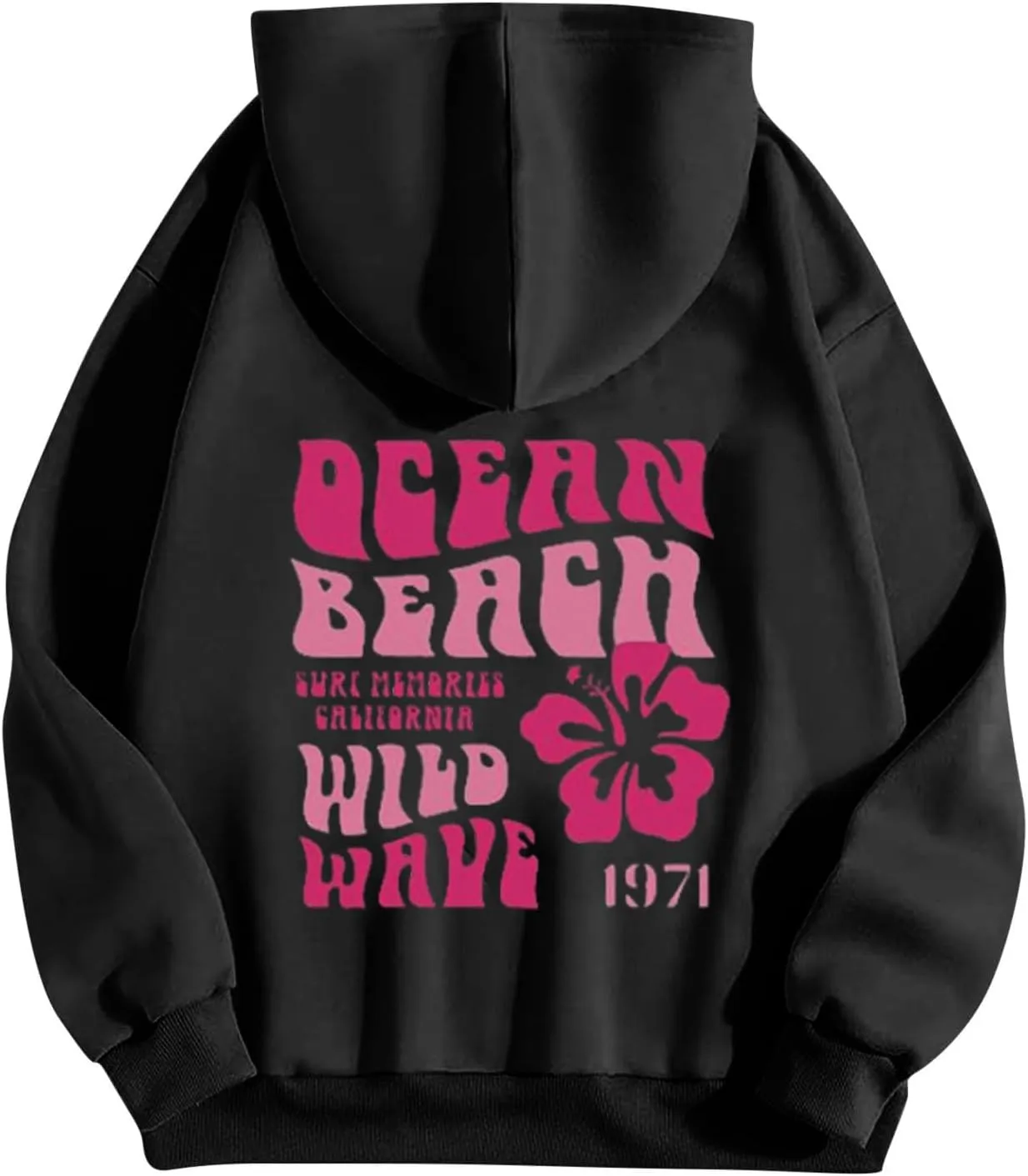 Pink Palm Puff Hoodie for Women Graphic Letter Print Hoodies Oversize Lightweight Pullover Y2k Drawstring Sweatshirt