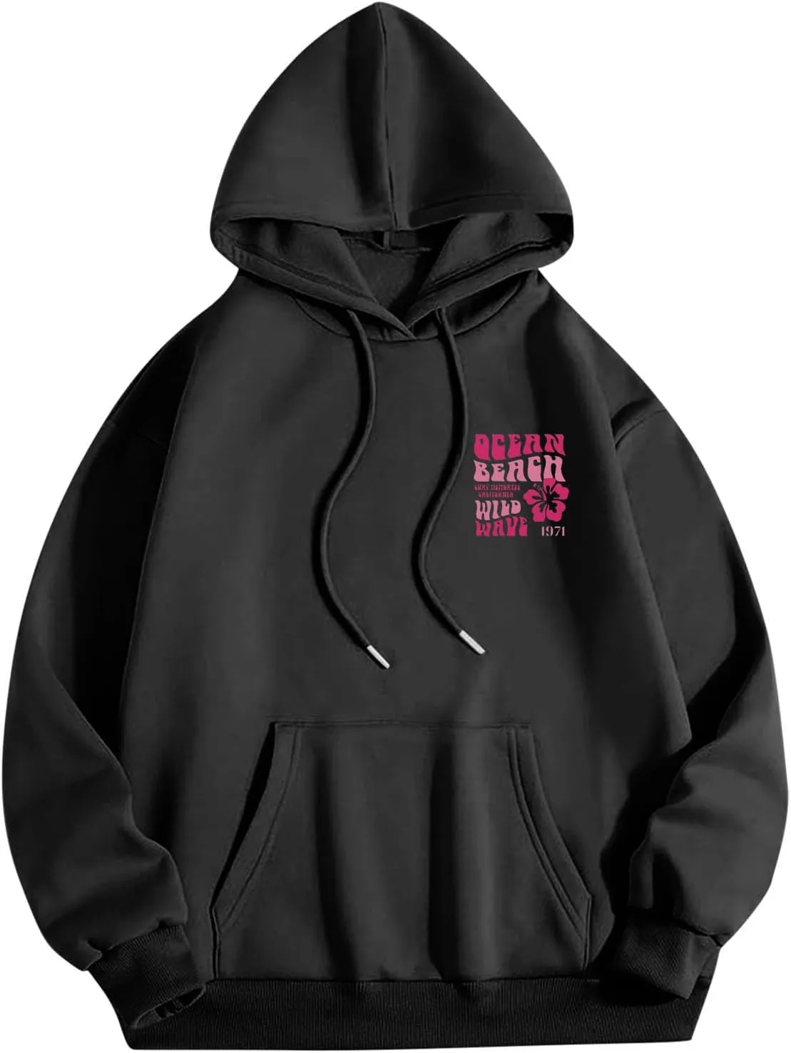 Pink Palm Puff Hoodie for Women Graphic Letter Print Hoodies Oversize Lightweight Pullover Y2k Drawstring Sweatshirt