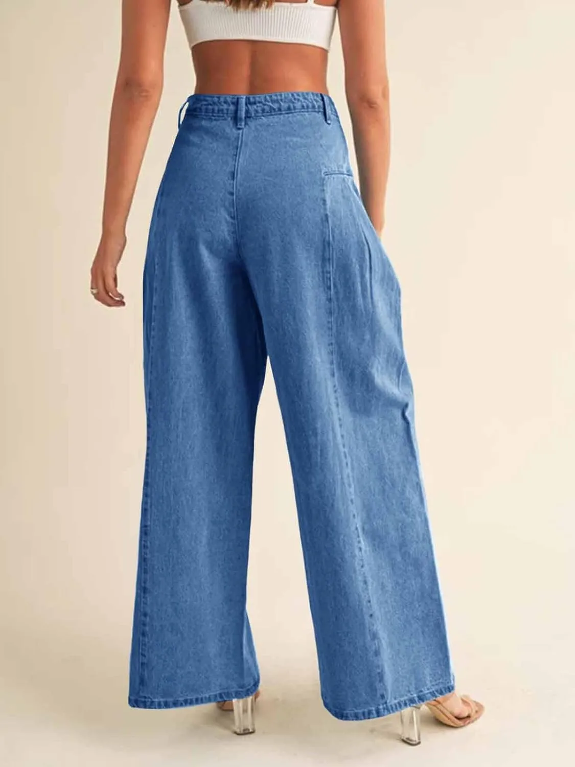 PLNOTME Womens Baggy High Waisted Jeans Loose Boyfriend Wide Leg Side Pleated Denim Pants