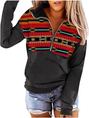 Quarter Zip Pullover Women, Cow Print Patchwork Sweatshirt Long Sleeve Lapel Jacket Tops Casual Loose Coat Outwear