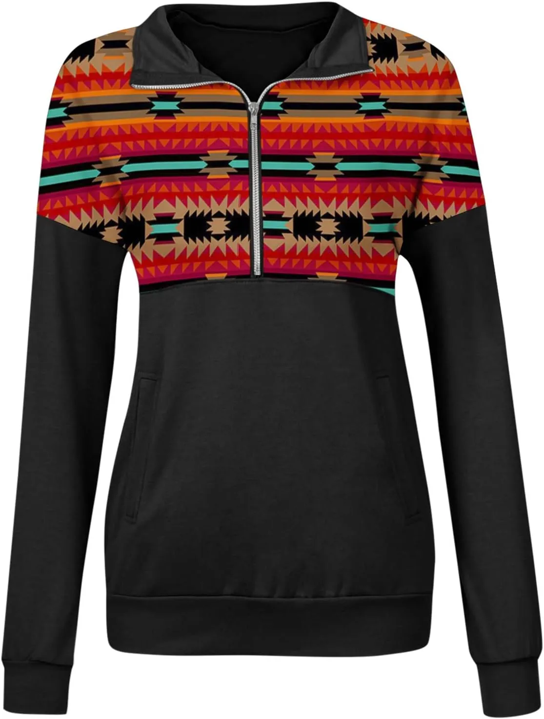 Quarter Zip Pullover Women, Cow Print Patchwork Sweatshirt Long Sleeve Lapel Jacket Tops Casual Loose Coat Outwear