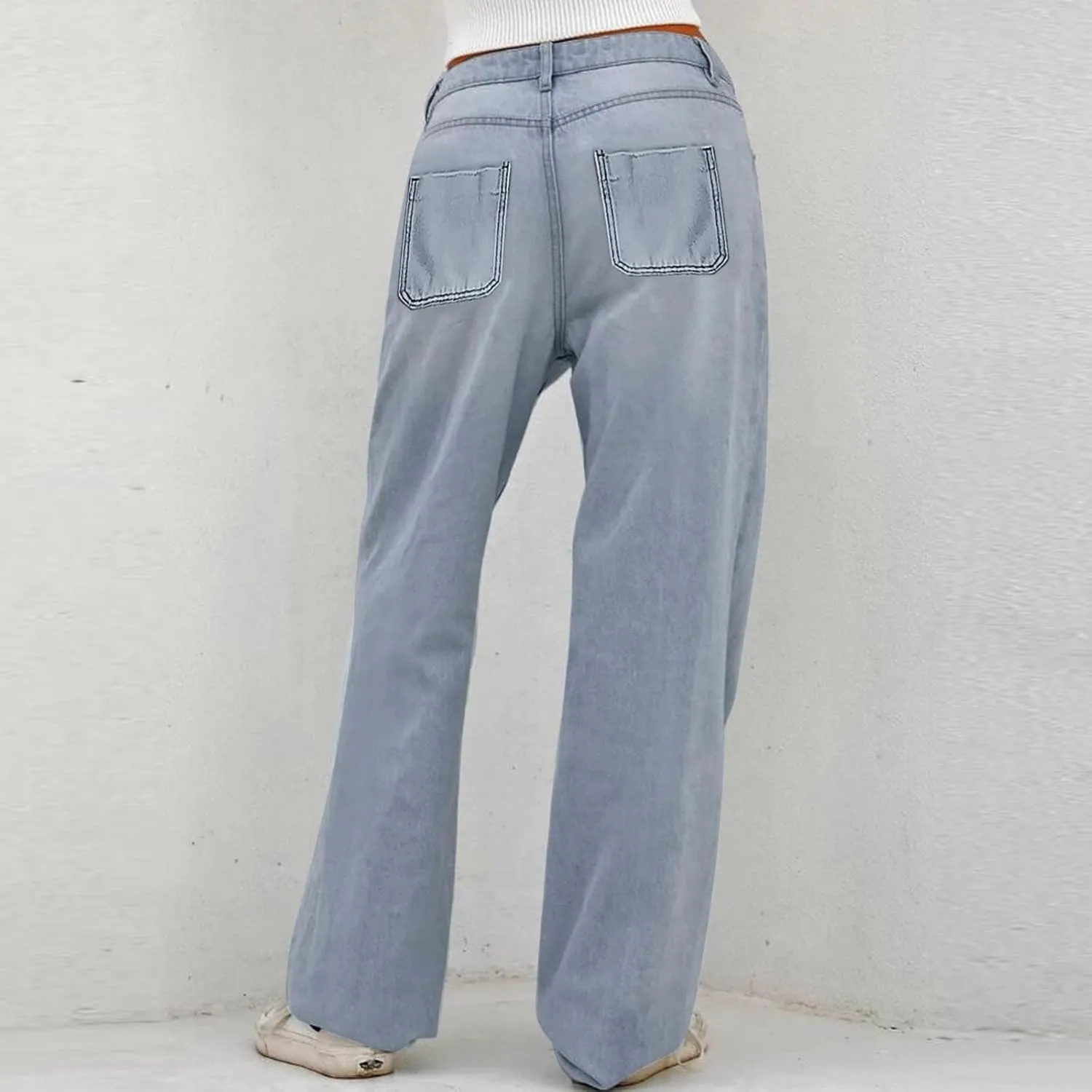 Retro Street Hip Hop Jeans Feng Shui Washed Old Straight Leg Wide Leg Pants Loose Floor Sweeping Jean for Tall