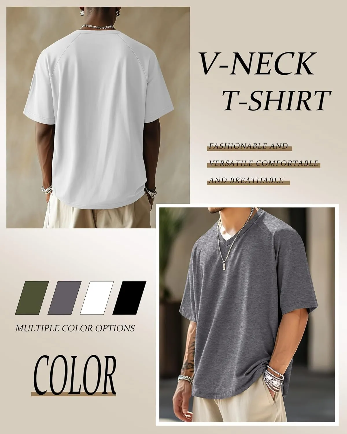 Riyiper 4 Pack Men's Big and Tall V Neck T-Shirts, Raglan Short Sleeve 30% Cotton Oversized Top Casual Summer Basic Tee