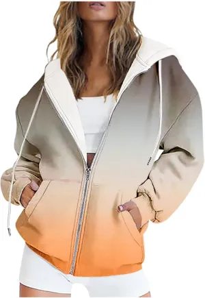 SAMST Women's Oversized Zip Up Hoodies Sweatshirts Y2K Clothes Teen Girl Fall Casual Drawstring Jackets with Pockets