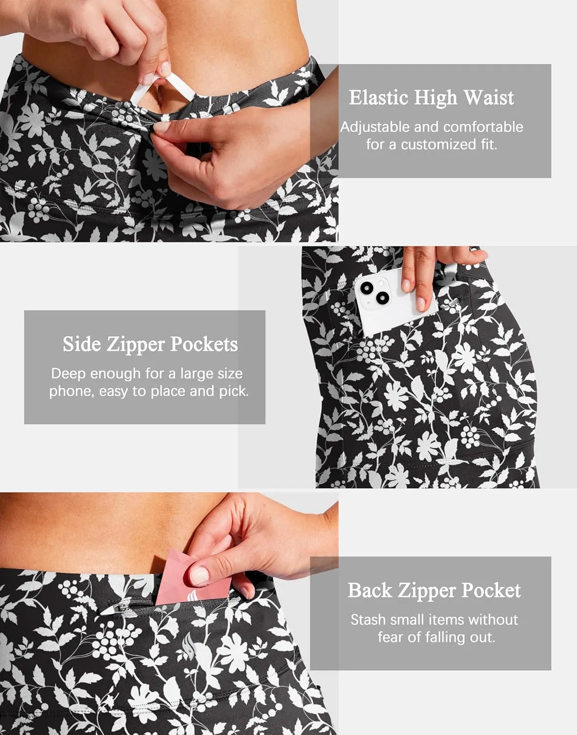 SANTINY 19" Golf Skorts Skirts for Women Zipper Pockets Knee Length Skort Women's High Waist Athletic Tennis Skirt