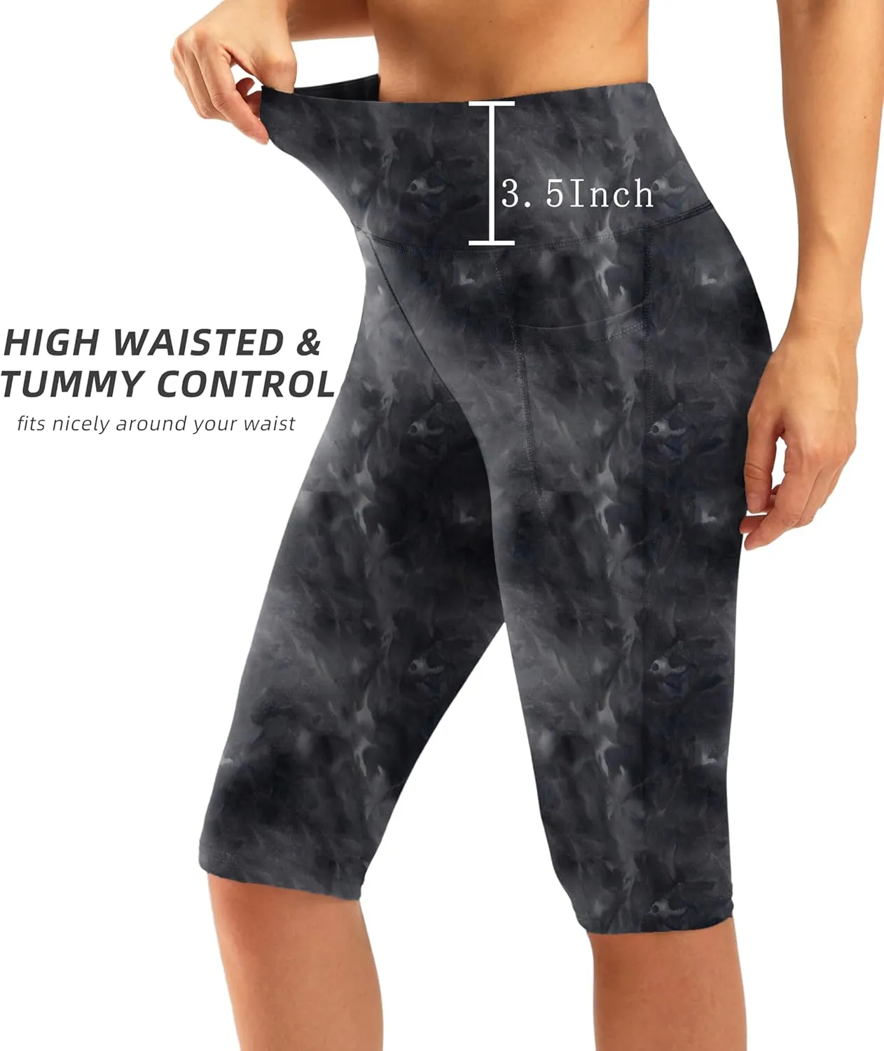 SANTINY Women's Knee Length Capri Leggings with Pockets High Waisted Workout Exercise Yoga Capris Pants for Women