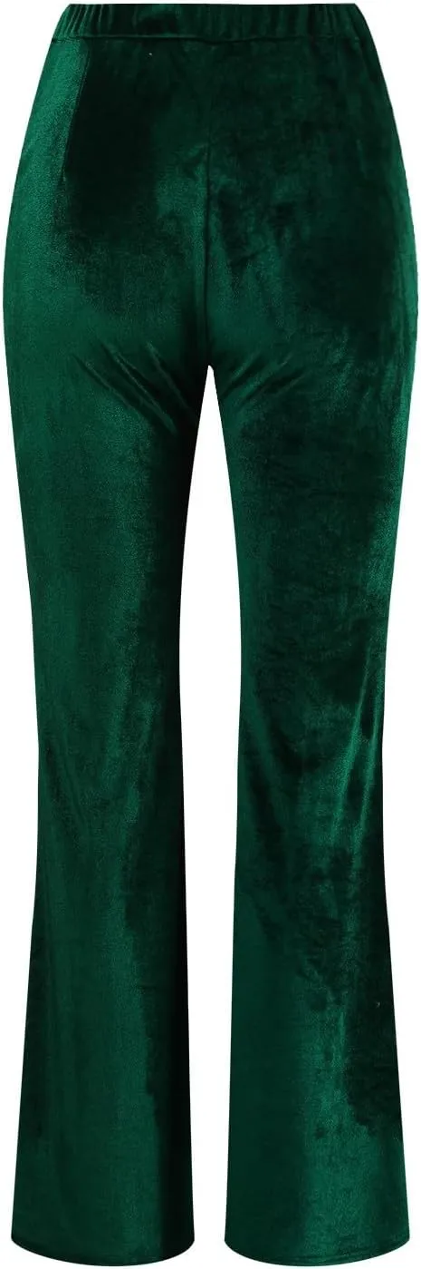 sdbrld Velvet Pants Women High Waisted Wide Leg Flare Elastic Waist Pull On Trousers Sparkle Pants