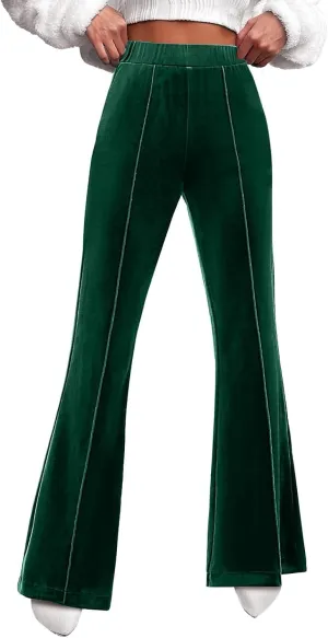 sdbrld Velvet Pants Women High Waisted Wide Leg Flare Elastic Waist Pull On Trousers Sparkle Pants