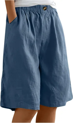 Shorts for Women 2024 Bermuda Shorts Casual Elastic High Waisted Wide Leg Shorts Knee Length Summer Shorts with Pockets