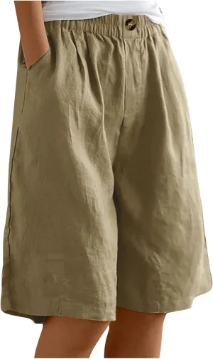 Shorts for Women 2024 Bermuda Shorts Casual Elastic High Waisted Wide Leg Shorts Knee Length Summer Shorts with Pockets
