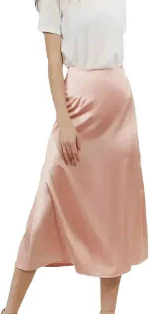Silk Satin Skirts for Women Business Office High Waist A-Line Skirt Elegant Solid Long Pencil Skirts