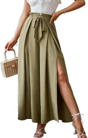 Simplee Women's Casual Split Wide Leg Pants High Waist Palazzo Flowy Beach Pants Summer Boho Lounge Pants with Pockets