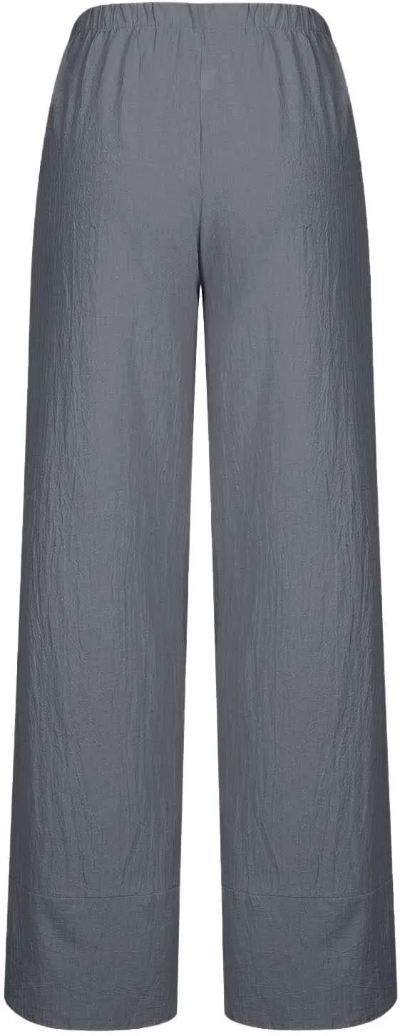 SMIDOW Capri Pants for Women Cotton Linen Wide Leg Capris Casual Summer Cropped Pants Beach Elastic Waist Baggy Crop Trousers