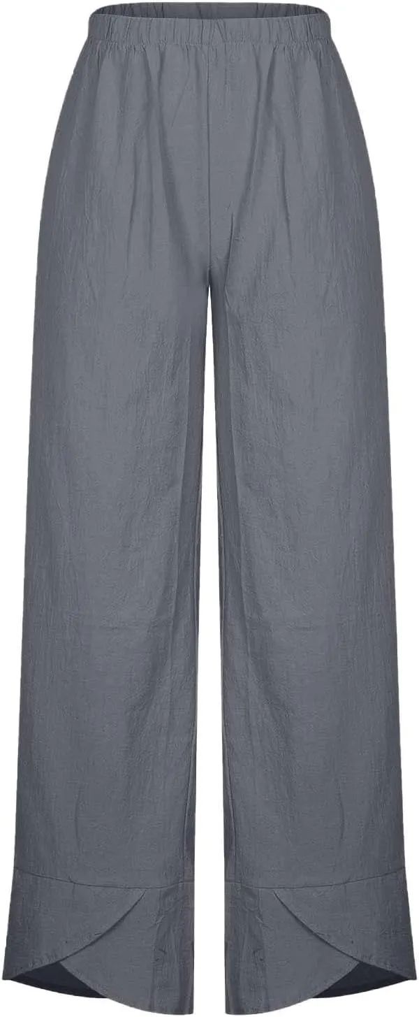 SMIDOW Capri Pants for Women Cotton Linen Wide Leg Capris Casual Summer Cropped Pants Beach Elastic Waist Baggy Crop Trousers