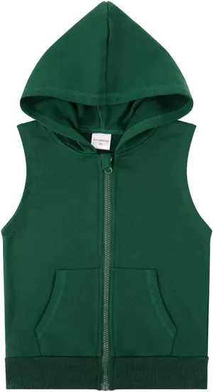 Spring&Gege Boys Full Zip Sleeveless Hooded Vest Basic Zipper Tank Tops Sweatshirt with Pockets