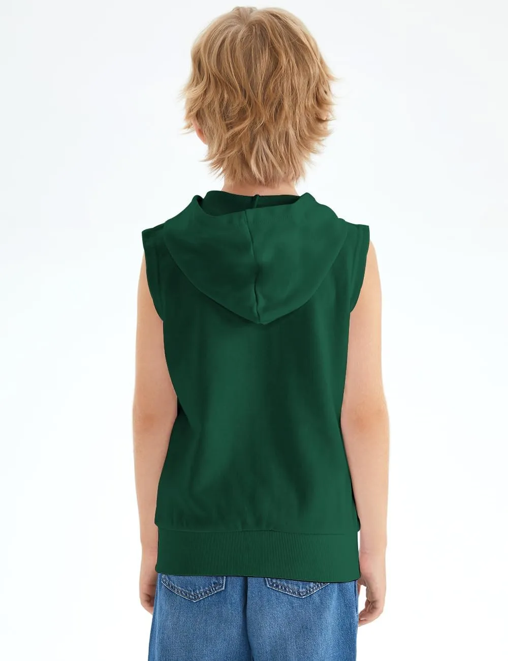 Spring&Gege Boys Full Zip Sleeveless Hooded Vest Basic Zipper Tank Tops Sweatshirt with Pockets