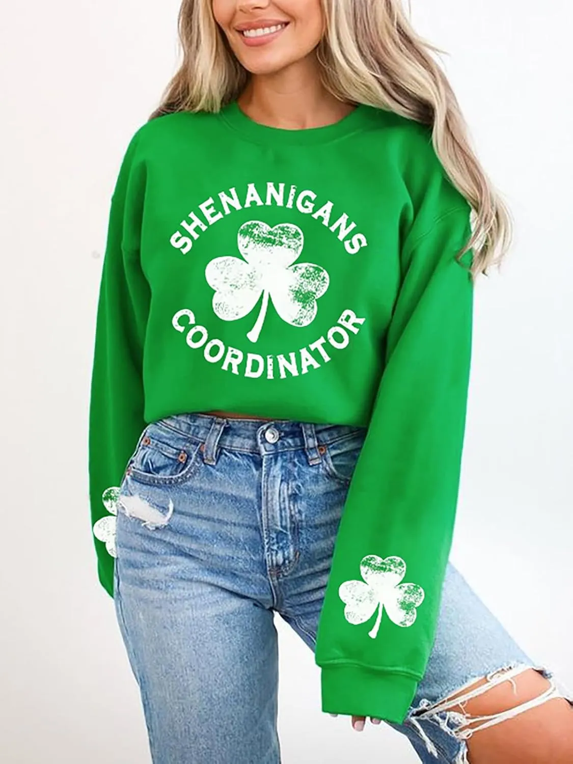 St Patricks Day Sweatshirt Women Long Sleeve St Pattys Shirt Funny Irish Shamrock Graphic Pullover Top