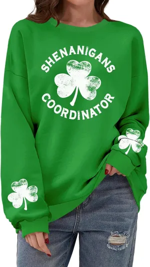 St Patricks Day Sweatshirt Women Long Sleeve St Pattys Shirt Funny Irish Shamrock Graphic Pullover Top