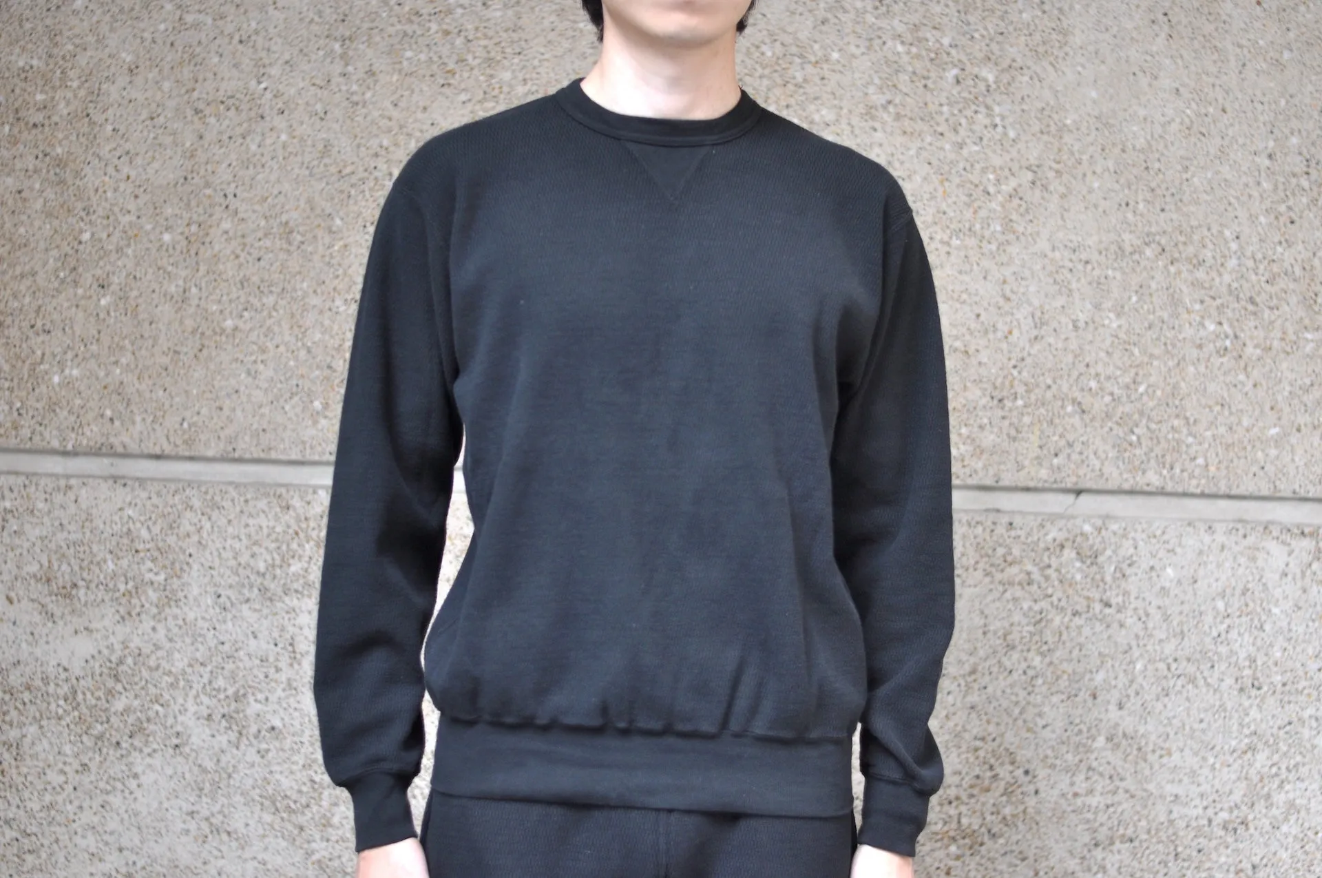 Stevenson Overall Co. Heavyweight Waffle Thermal Sweatshirt (Black)