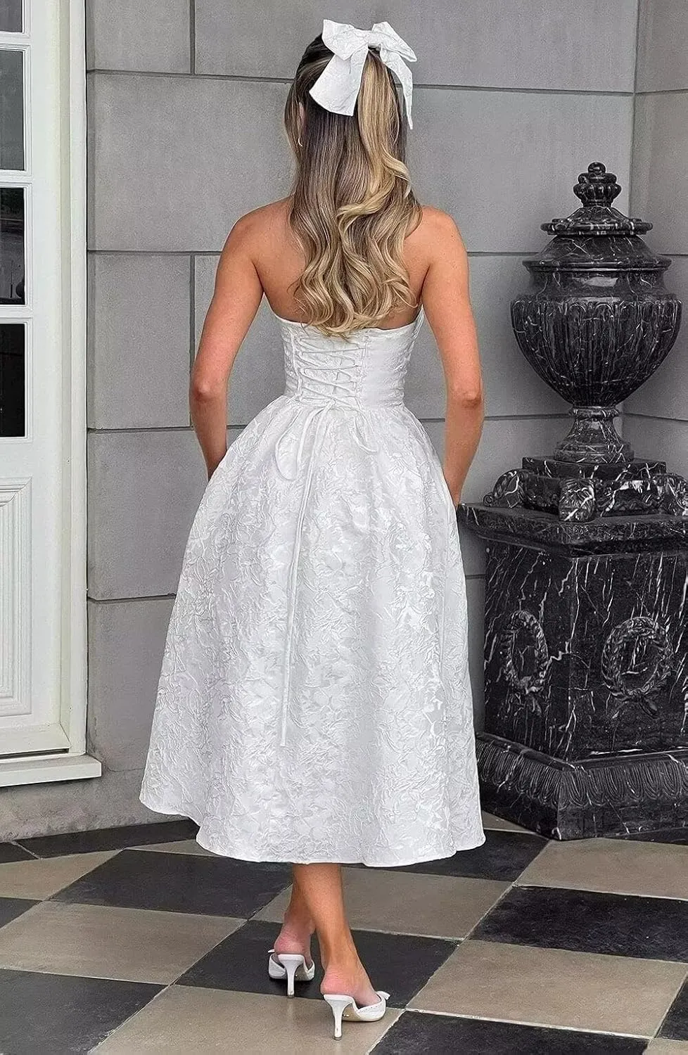 Strapless Jacquard Floral Prom Dresses Satin Corset Wedding Dress Midi Cocktail Pary Gown