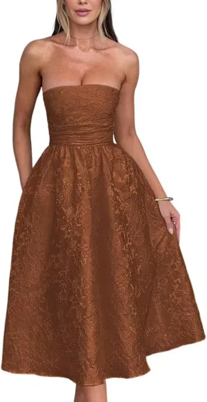Strapless Jacquard Floral Prom Dresses Satin Corset Wedding Dress Midi Cocktail Pary Gown