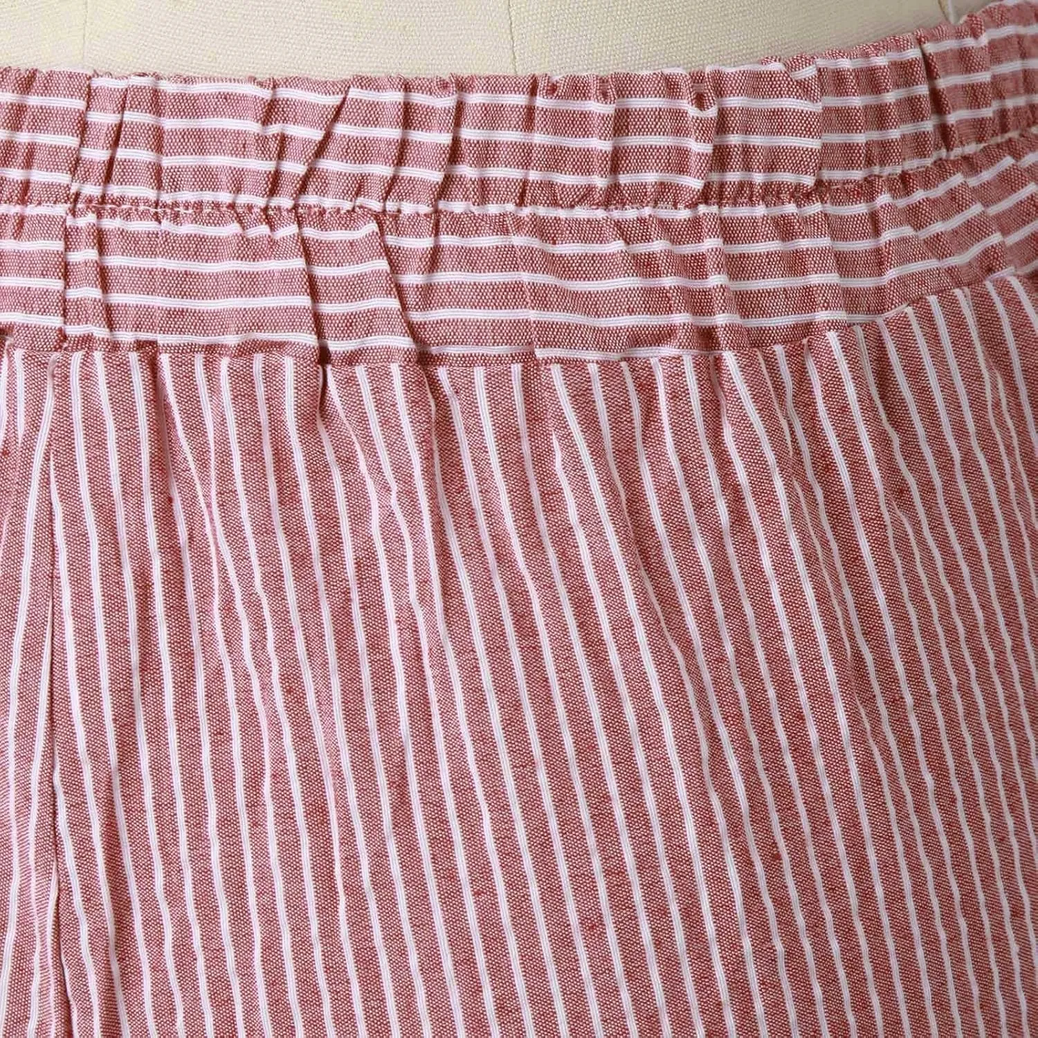 Striped Pants for Women Side Button Baggy Elastic Waist Straight Leg Trousers Beach Casual Pants with Pockets