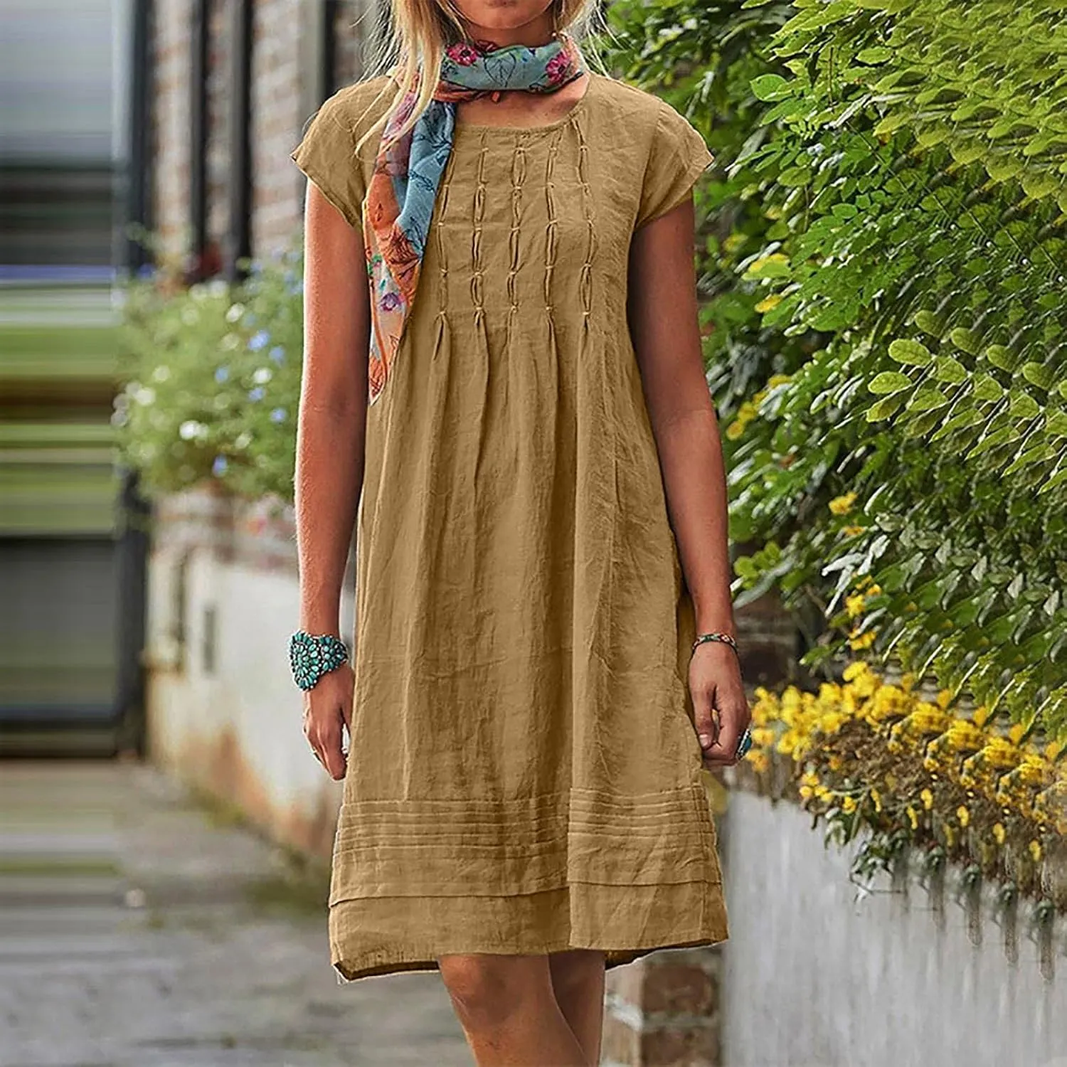 Summer Dress Womens Casual Short Sleeve Cotton Linen Dress Sundress Beach Mini Dresses for Women 2025 Trendy