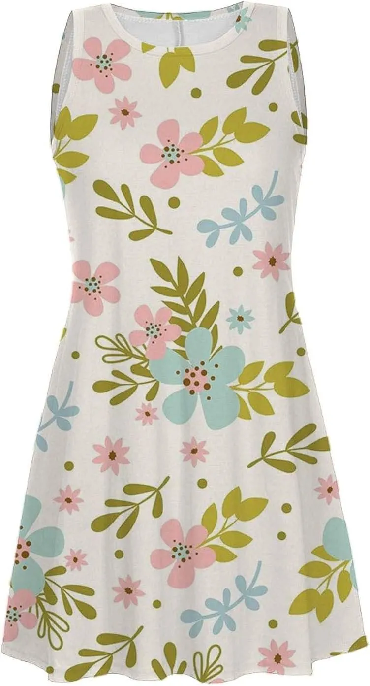 Summer Dresses for Women 2024 Floral Print Beach Party Sundress Sleeveless Fashion Cocktail Dress Casual Pockets Boho Dress