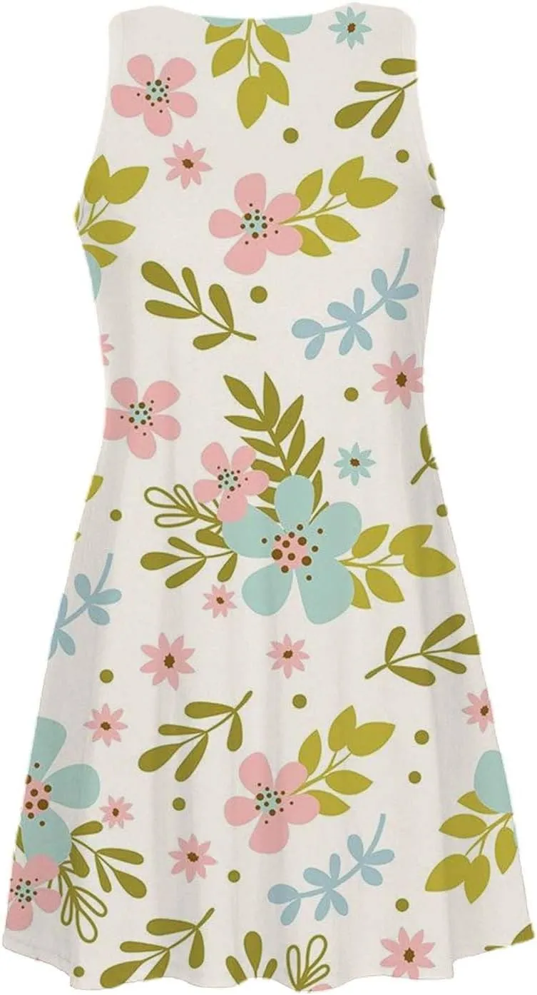 Summer Dresses for Women 2024 Floral Print Beach Party Sundress Sleeveless Fashion Cocktail Dress Casual Pockets Boho Dress