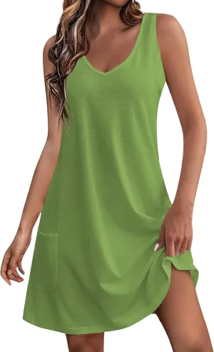 Summer Dresses for Women 2024 Women's Beach Casual Sleeveless Floral Print Boho Tank Dress Loose Sundress with Pocket