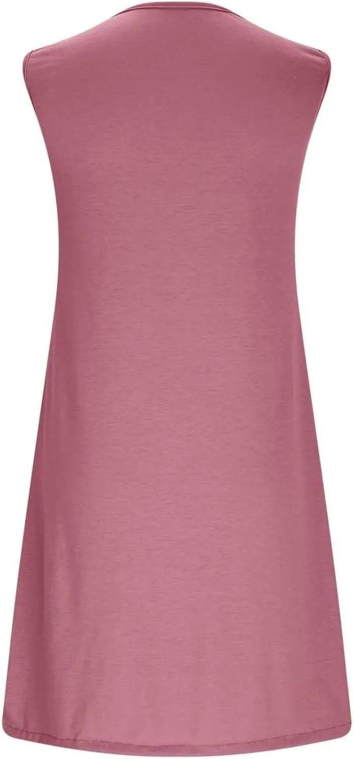 Summer Dresses for Women 2025 Keyhole Neck Casual Dress Sleeveless Pleated Mini Dress Beach Vacation Flowy Dresses