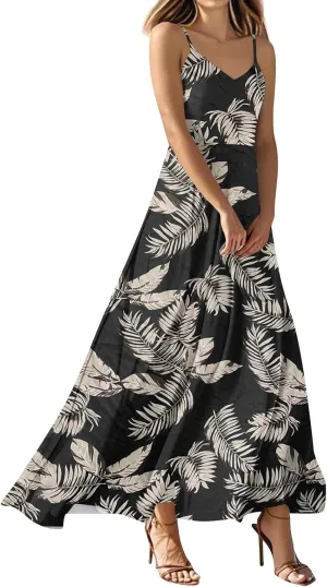 Summer Dresses for Women 2025 Spring Adjustable Spaghetti Strap Maxi Dress Floral Beach Vacation Long Sundress