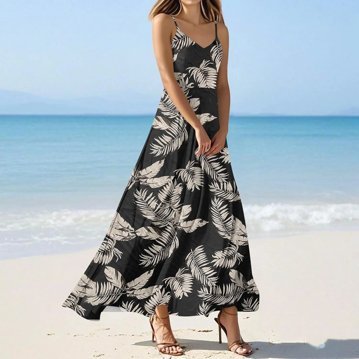 Summer Dresses for Women 2025 Spring Adjustable Spaghetti Strap Maxi Dress Floral Beach Vacation Long Sundress