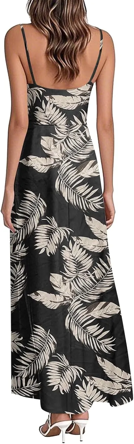 Summer Dresses for Women 2025 Spring Adjustable Spaghetti Strap Maxi Dress Floral Beach Vacation Long Sundress