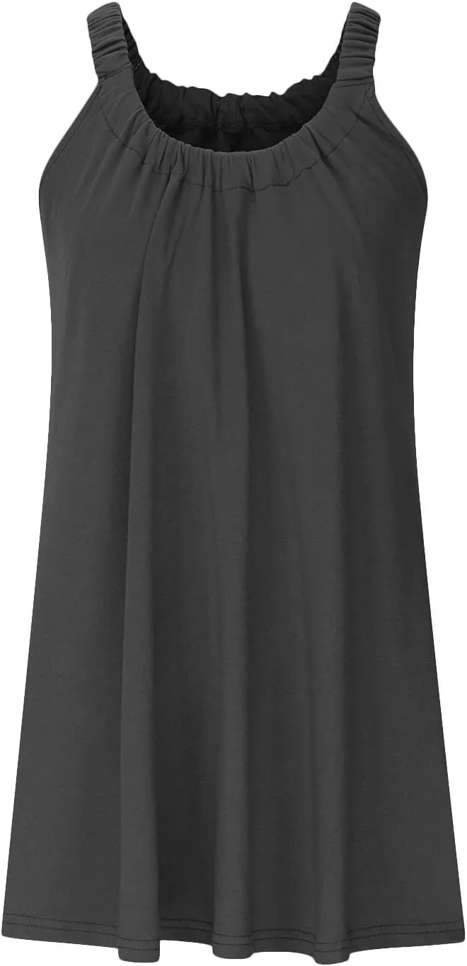 Summer Dresses for Women 2025 Trendy Casual Sleeveless Solid Color Sundress Loose Fit Pleated Beach Mini Tank Dress