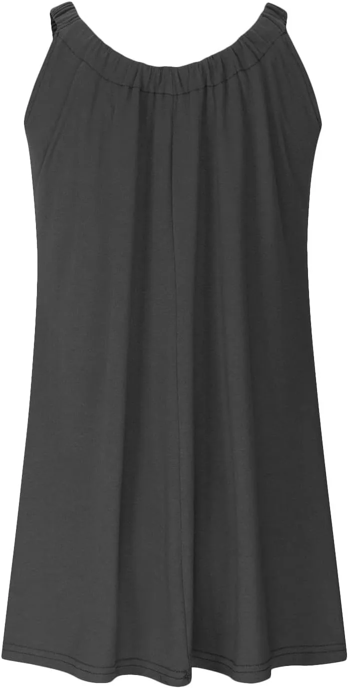 Summer Dresses for Women 2025 Trendy Casual Sleeveless Solid Color Sundress Loose Fit Pleated Beach Mini Tank Dress