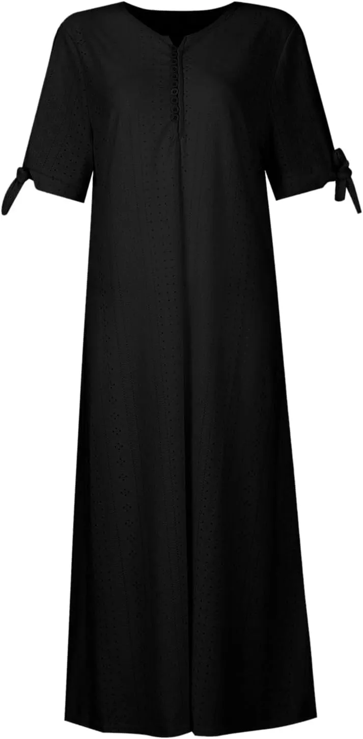 Summer Dresses for Women 2025 Trendy Short Sleeve Maxi Long Dresses with Pockets Casual Beach Vacation Sundresses
