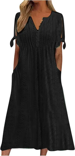 Summer Dresses for Women 2025 Trendy Short Sleeve Maxi Long Dresses with Pockets Casual Beach Vacation Sundresses