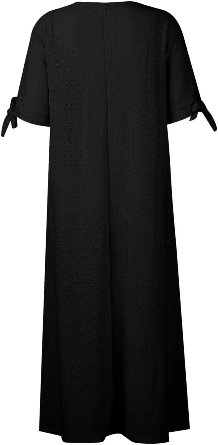 Summer Dresses for Women 2025 Trendy Short Sleeve Maxi Long Dresses with Pockets Casual Beach Vacation Sundresses