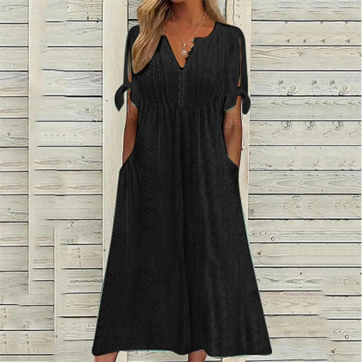 Summer Dresses for Women 2025 Trendy Short Sleeve Maxi Long Dresses with Pockets Casual Beach Vacation Sundresses