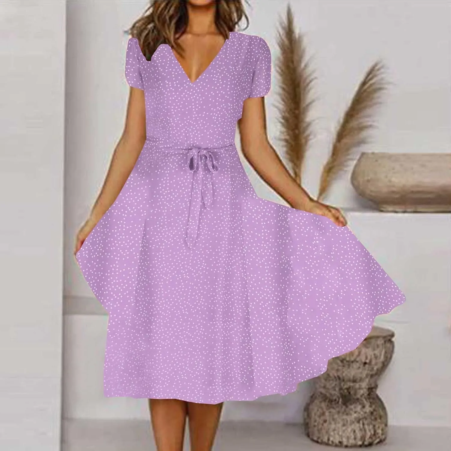 Summer Dresses for Women V-Neck Bandage Print Boho Maxi Dresses Casual Short Sleeve Flowy Swing Hawaiian Dresses