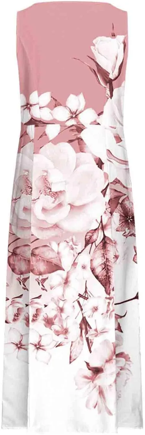 Summer Dresses for Womens Cotton Linen Sleeveless Maxi Dresses Casual Sun Dress Comfy Summer Beach Outfits with Pocket