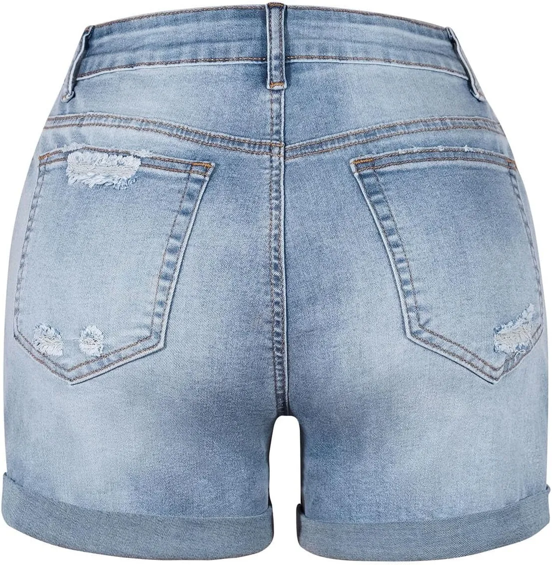 Summer Women High Waisted Jean Shorts Skinny Stretchy Denim Shorts Frayed Raw Hem Distressed Ripped Short Jeans