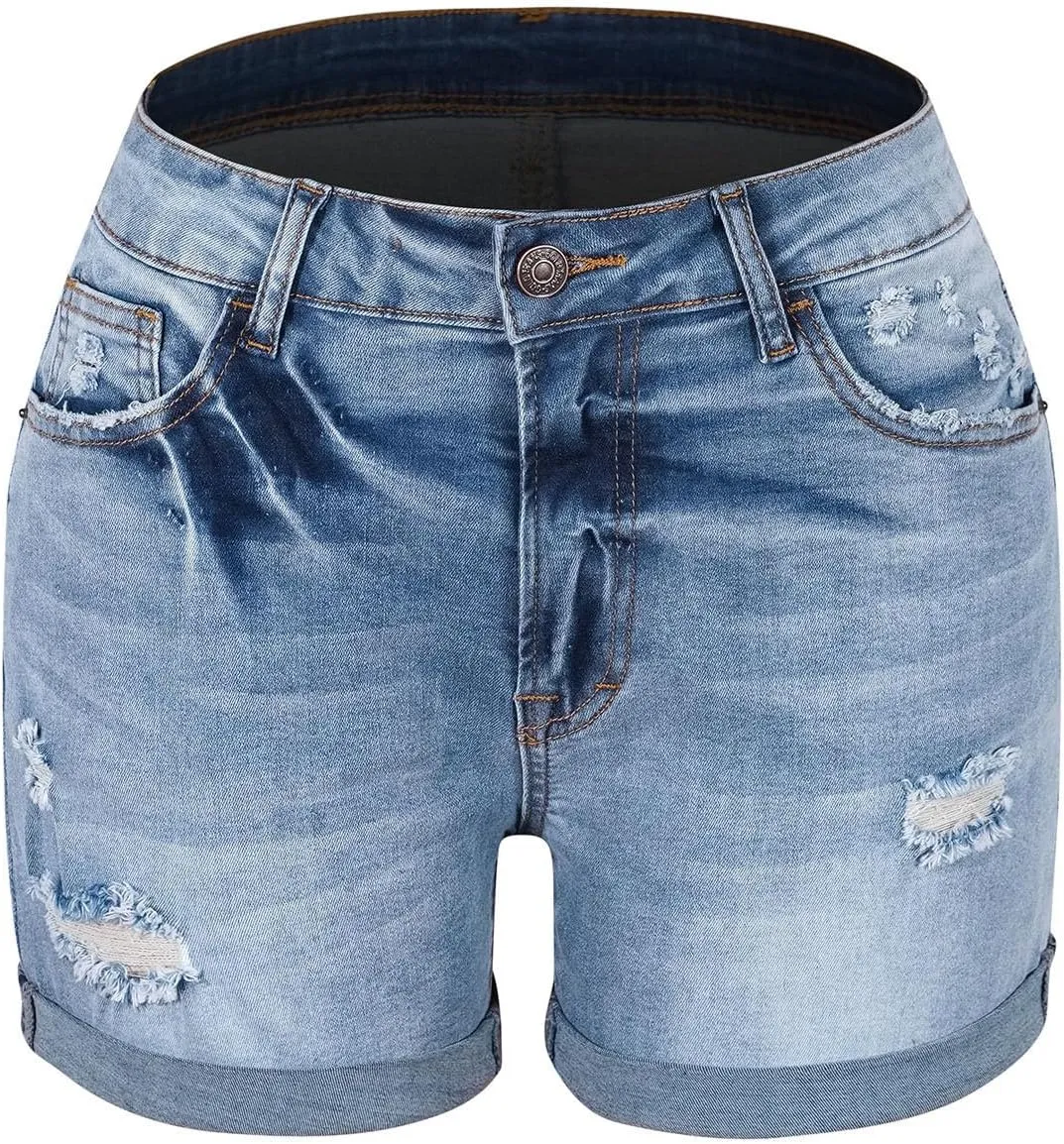 Summer Women High Waisted Jean Shorts Skinny Stretchy Denim Shorts Frayed Raw Hem Distressed Ripped Short Jeans